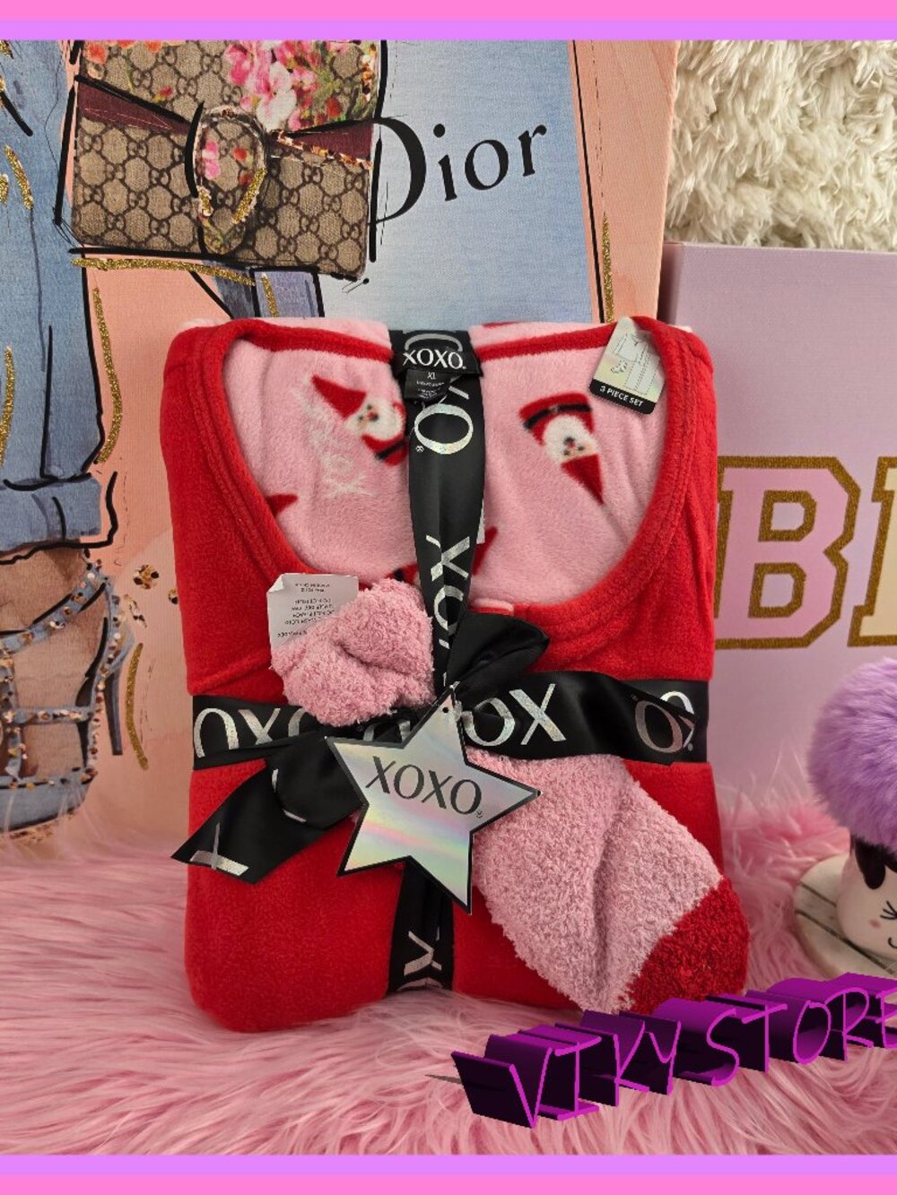 XOXO Pajama Set Sweater & Pants Pink Red XLarge